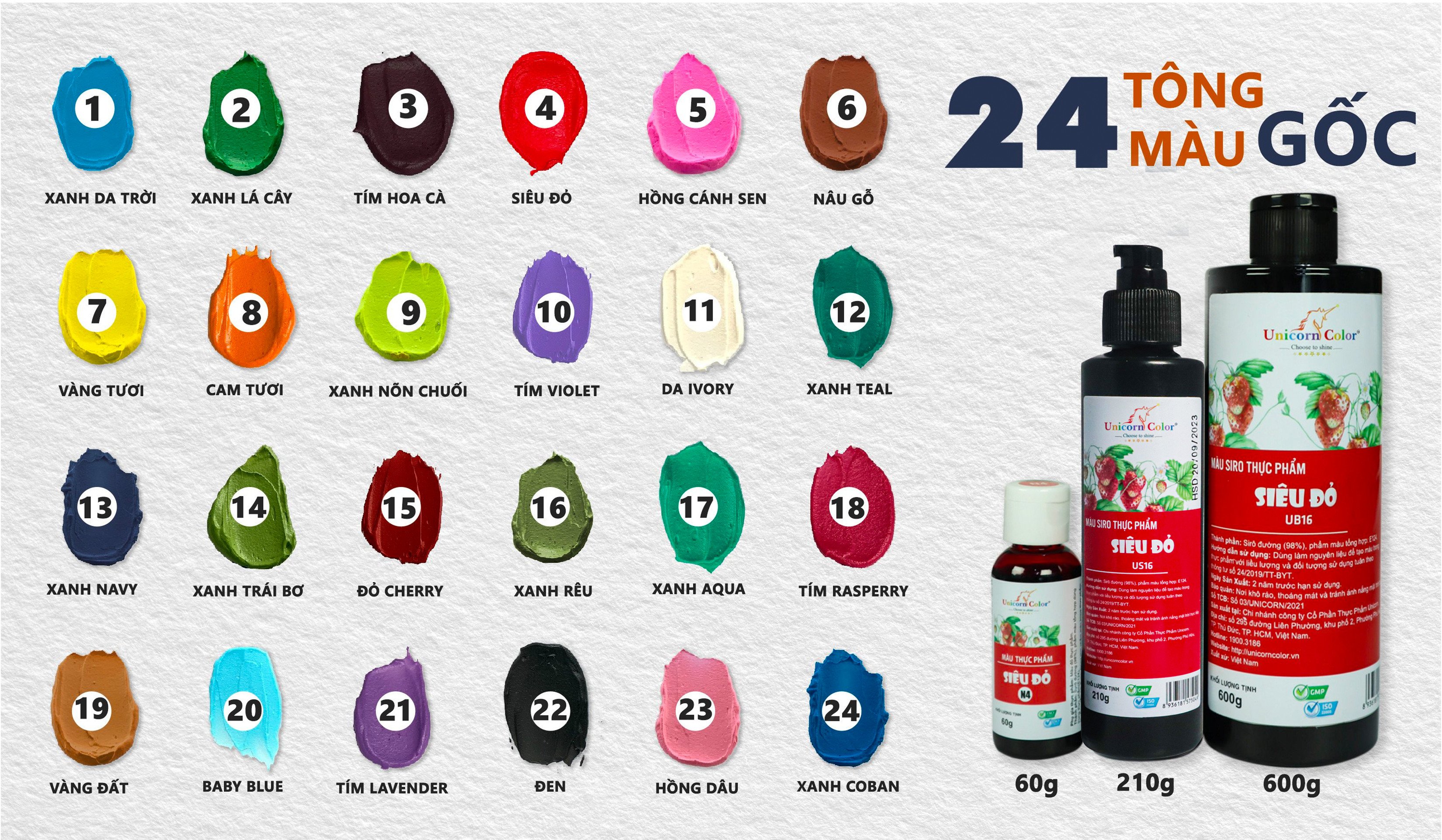 Unicorn Food Coloring 24 Bottle Colors (210g)