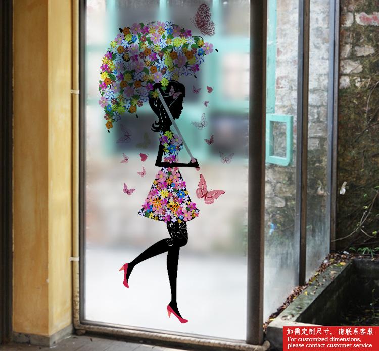 Decal dán kính cao cấp - Cô Gái Cây Dù Hoa ( 60x116cm )-DK1080