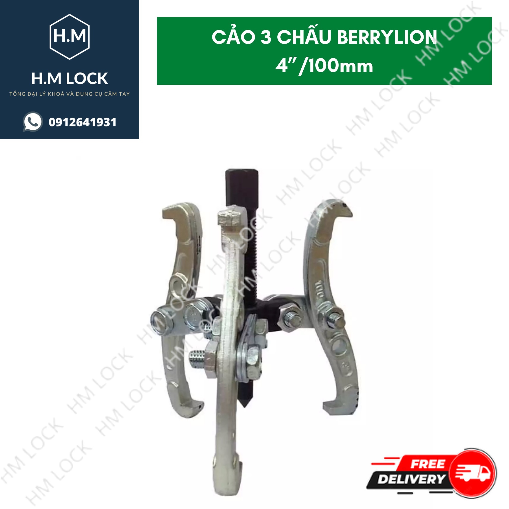 Cảo 3 chấu berrylion 4”/10mm - thép không gỉ cao cấp - hm lock