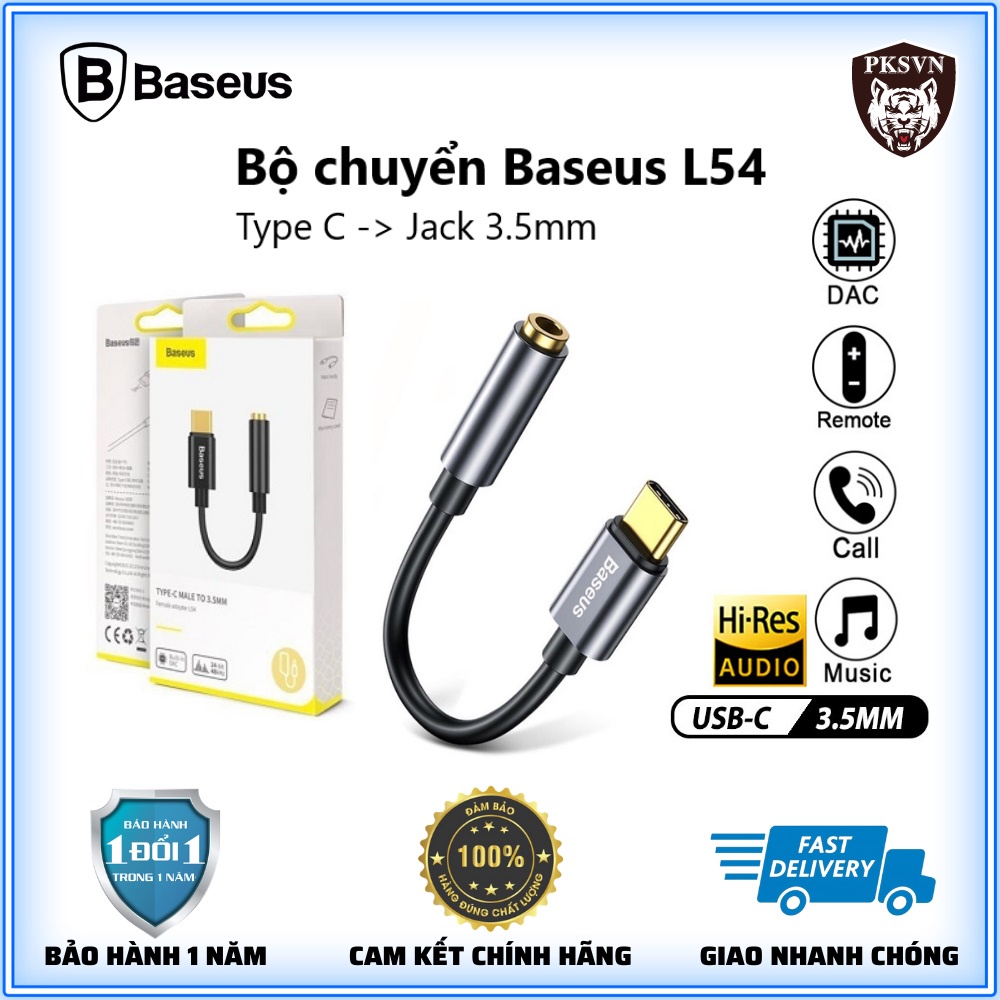 Cáp chuyển đổi type c sang cổng 3.5mm baseus l54 - jack chuyển đổi nghe có mic đàm thoại, chơi game cho samsung,gg..