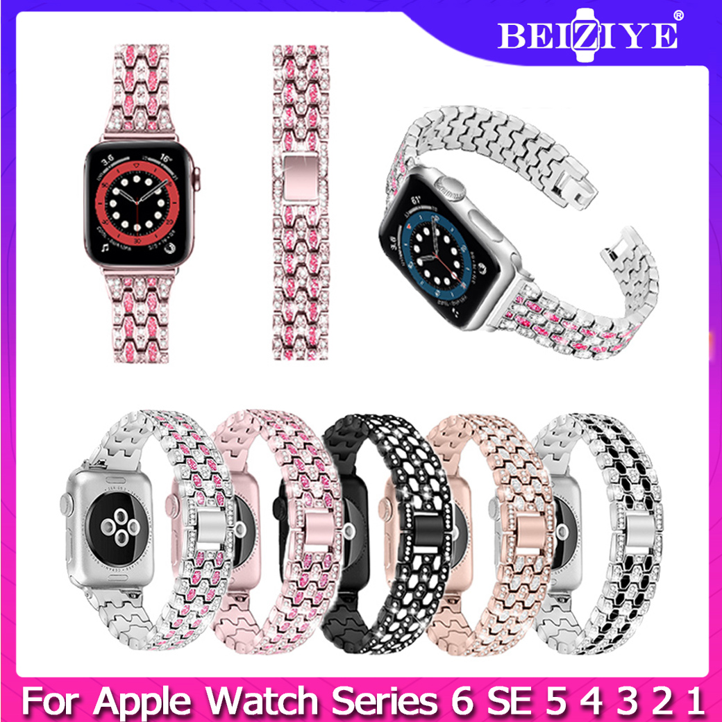 Nữ Dây đeo kim cương cho dây đeo đồng hồ apple 38mm 42mm 44mm 42mm dây đeo không gỉ cho dây đeo đồng hồ apple Series 6 SE 5 4 3 2 1