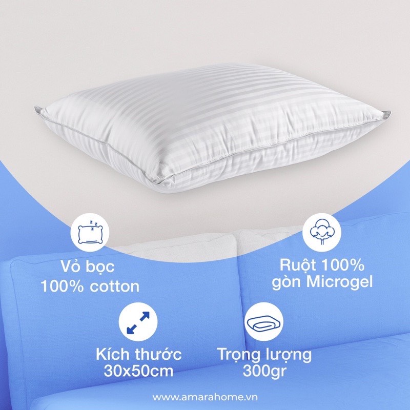 Ruột Gối Trẻ Em Microgel AMARA Siêu Êm Ái Hỗ Trợ Đầu, Cổ Cho Bé Giúp Ngủ Ngon Kích Thước 30x50cm