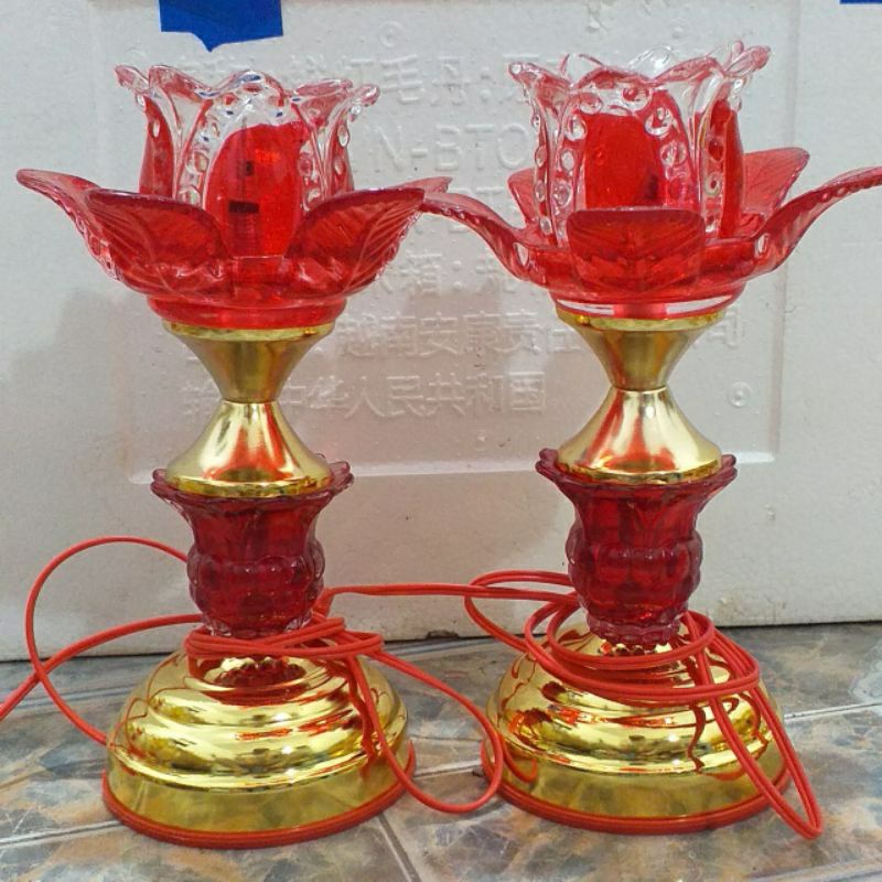 Đèn thờ led thủy tinh hoa sen cao 22 cm
