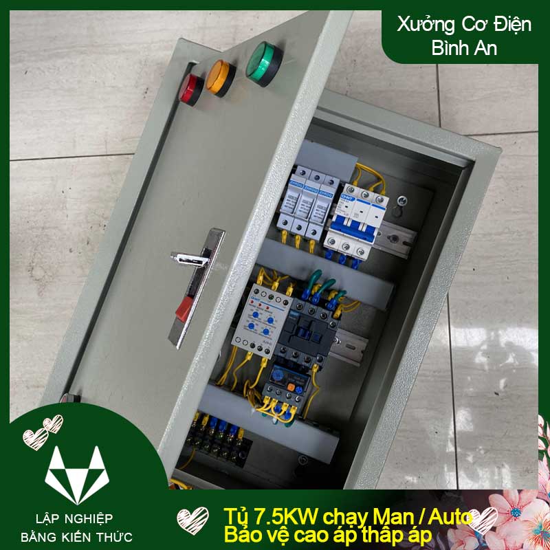 Tủ bảo vệ động cơ 7.5KW điều khiển trạm bơm 2 chế độ, có chống cao áp thấp áp, mất pha và quá dòng XJ3D