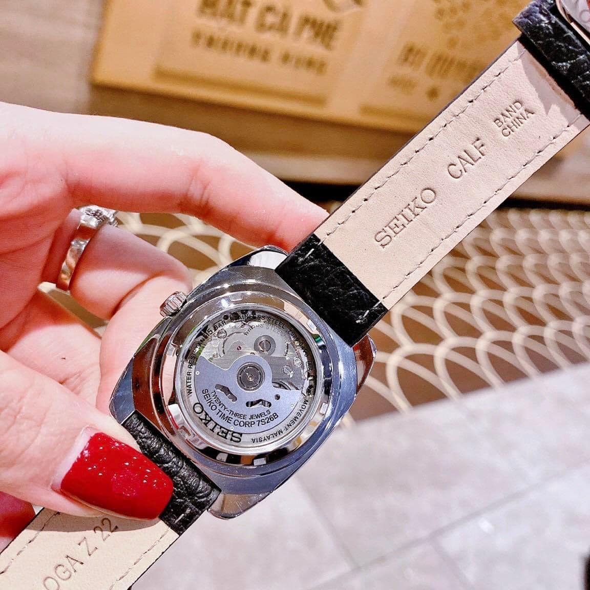 Đồng hồ Seiko máy cơ Automatic dây da vuông