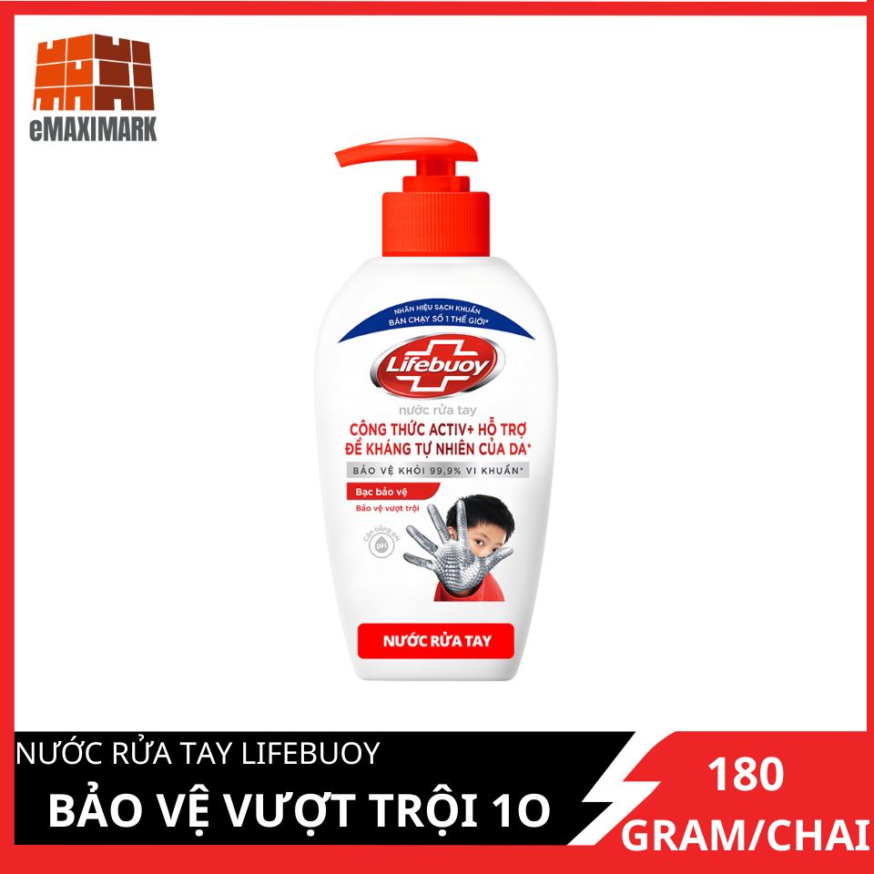 [HCM ship 2h] Nước Rửa Tay Lifebuoy Natural Bảo Vệ Vượt Trội 10 (Đỏ) Chai 180G