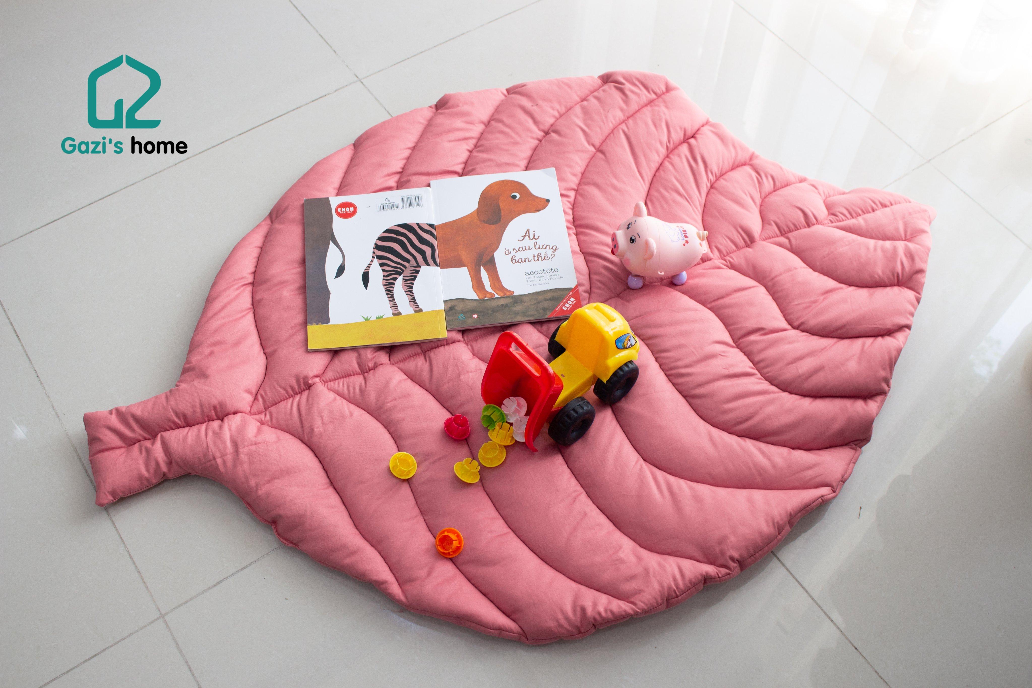 Thảm cotton chiếc lá- Thảm nằm cho bé - Màu hồng