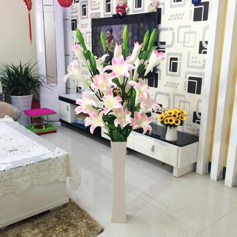 Lily Mô Phỏng Bó Hoa Phòng Khách Rơi Xuống Đất Hoa Trang Trí Hoa Giả Hoa Lụa PU Hoa Khô Hoa Lily Hoa Duy Nhất Hoa Tulip