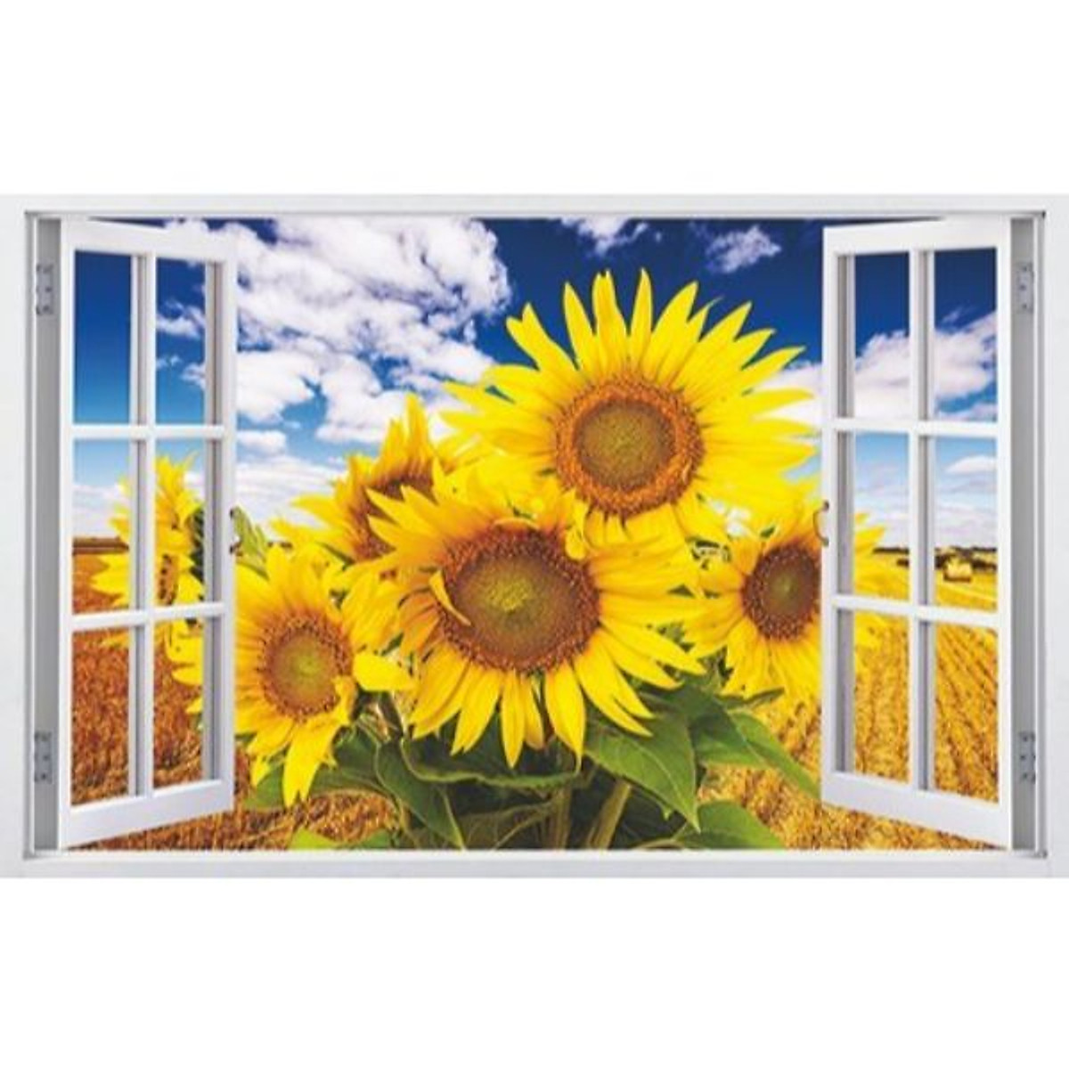 Tranh dán tường 3D cửa sổ hoa hướng dương BINBIN CS71 ( 80cm x 125cm)