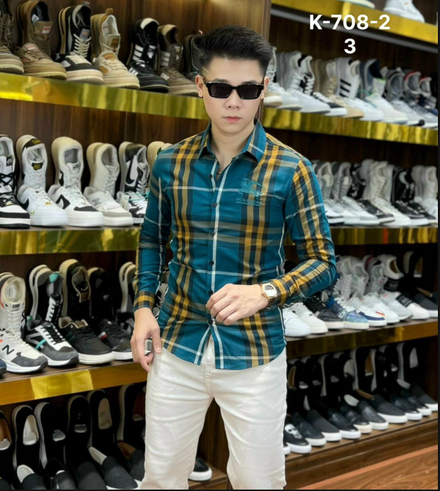 Men's knitted 2 PCs checkered striped plaid sleeve long sleeve shirt top tees