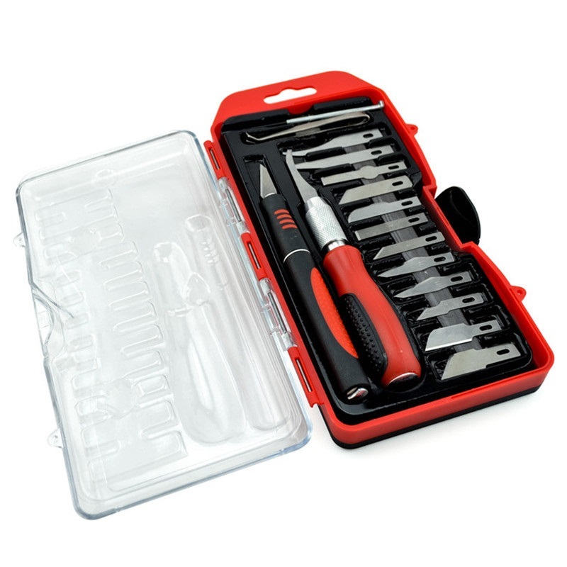1 Bộ dao 16 chi tiết điêu khắc gỗ, giấy, chiết ghép cành và vật liệu mềm gồm 2 chuôi dao và 12 lưỡi