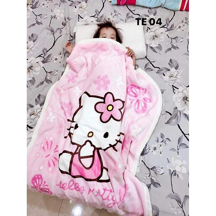 Chăn lông cừu cho bé mẫu kitty kích thước 1mx1m4