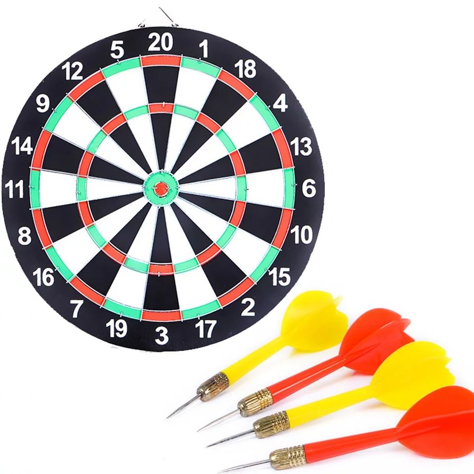 Bảng phóng phi tiêu chuyên nghiệp, Bộ bảng phi tiêu 2 mặt 42cm và 6 mũi tiêu có móc treo cực tiện lợi.