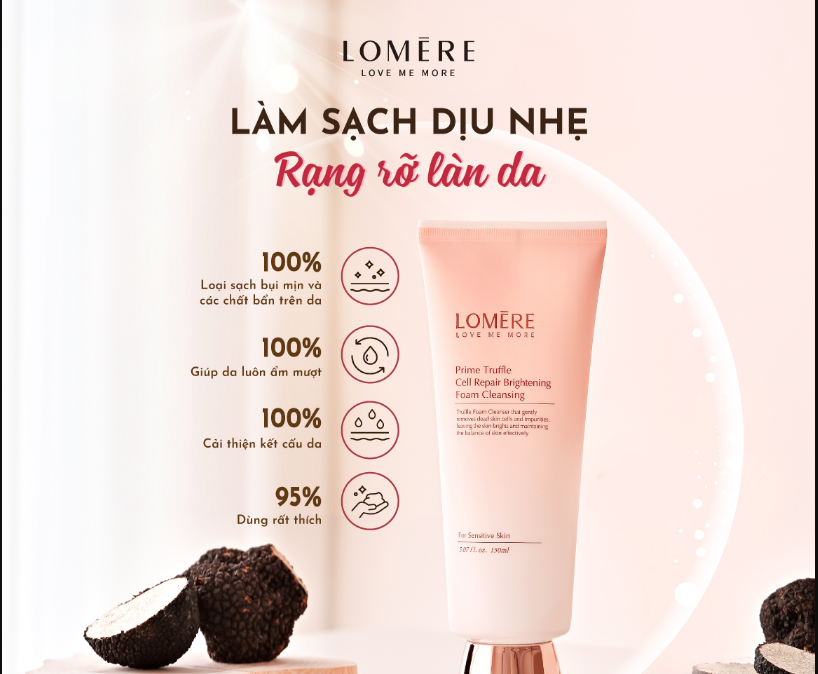 Sữa rửa mặt Lomere Prime Truffle Cell Repair Brightening Foam Cleansing 150ml Sữa Rửa Mặt Làm Sạch Lỗ Chân Lông Sữa Rửa Mặt Cho Mọi Loại Da Sữa Rửa Mặt Chứa Lauric