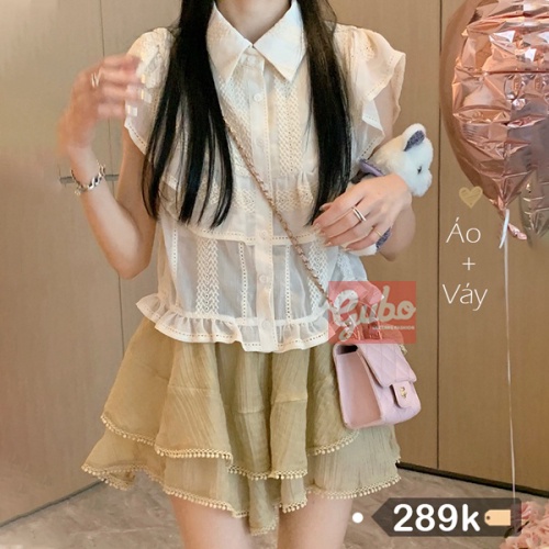 set nữ tiểu thư  set nữ phối váy basic phong cách hàn quốc GUBO99I21