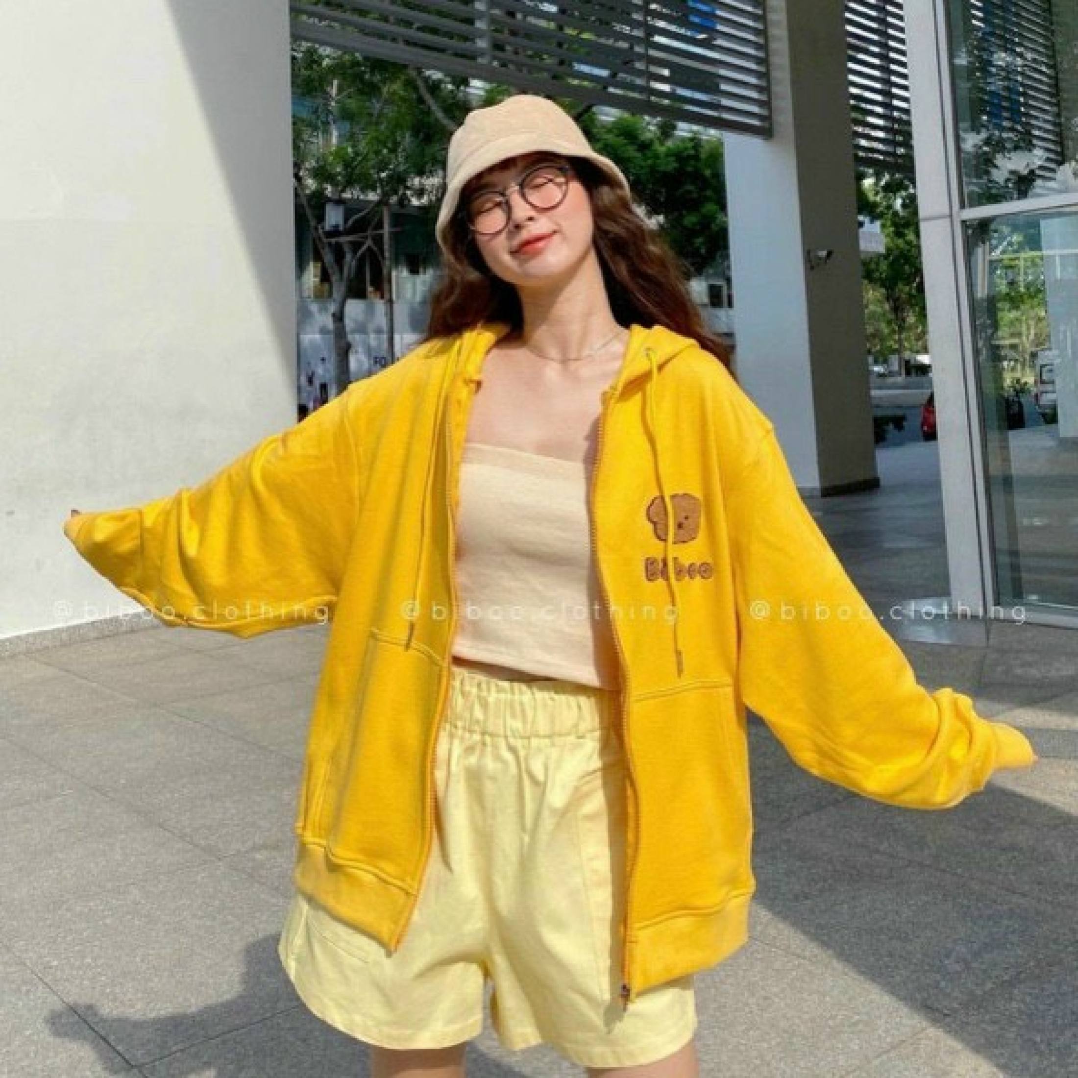 Áo Khoác Nỉ Nữ Thêu Logo Gấu Biboo Dày Đẹp Khóa Kéo Bán Chạy