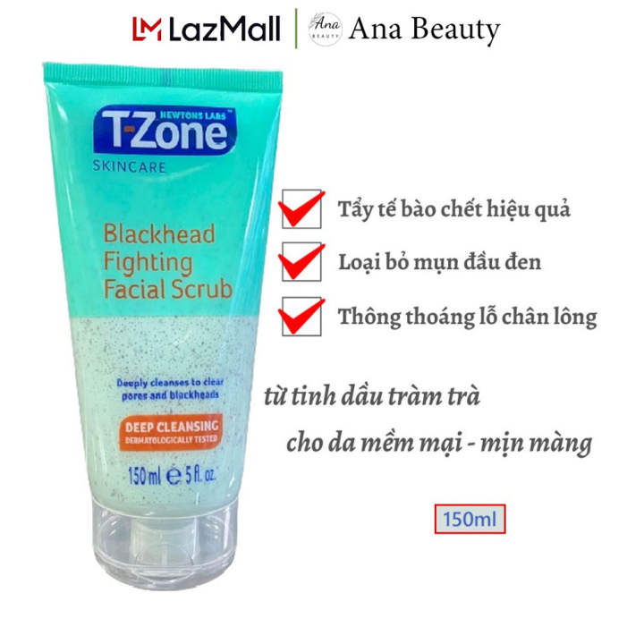 Kem Tẩy Da Chết Tràm Trà T-ZONE 150ml Blackhead Fighting Facial Scrub Sạch Mụn Đầu Đen
