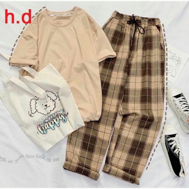 SET ÁO THUN + QUẦN KẺ XUÔNG HĐ12