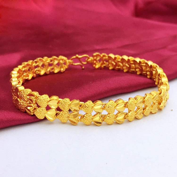 Lắc tay nữ mạ 24k hoa văn trái tim đôi GN0065