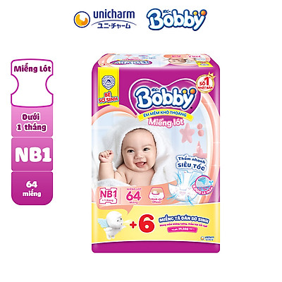 Tã dán/bỉm lót sơ sinh Bobby Newborn 1 ( 64 miếng/108 miếng + 6 tã dán) cho bé sơ sinh