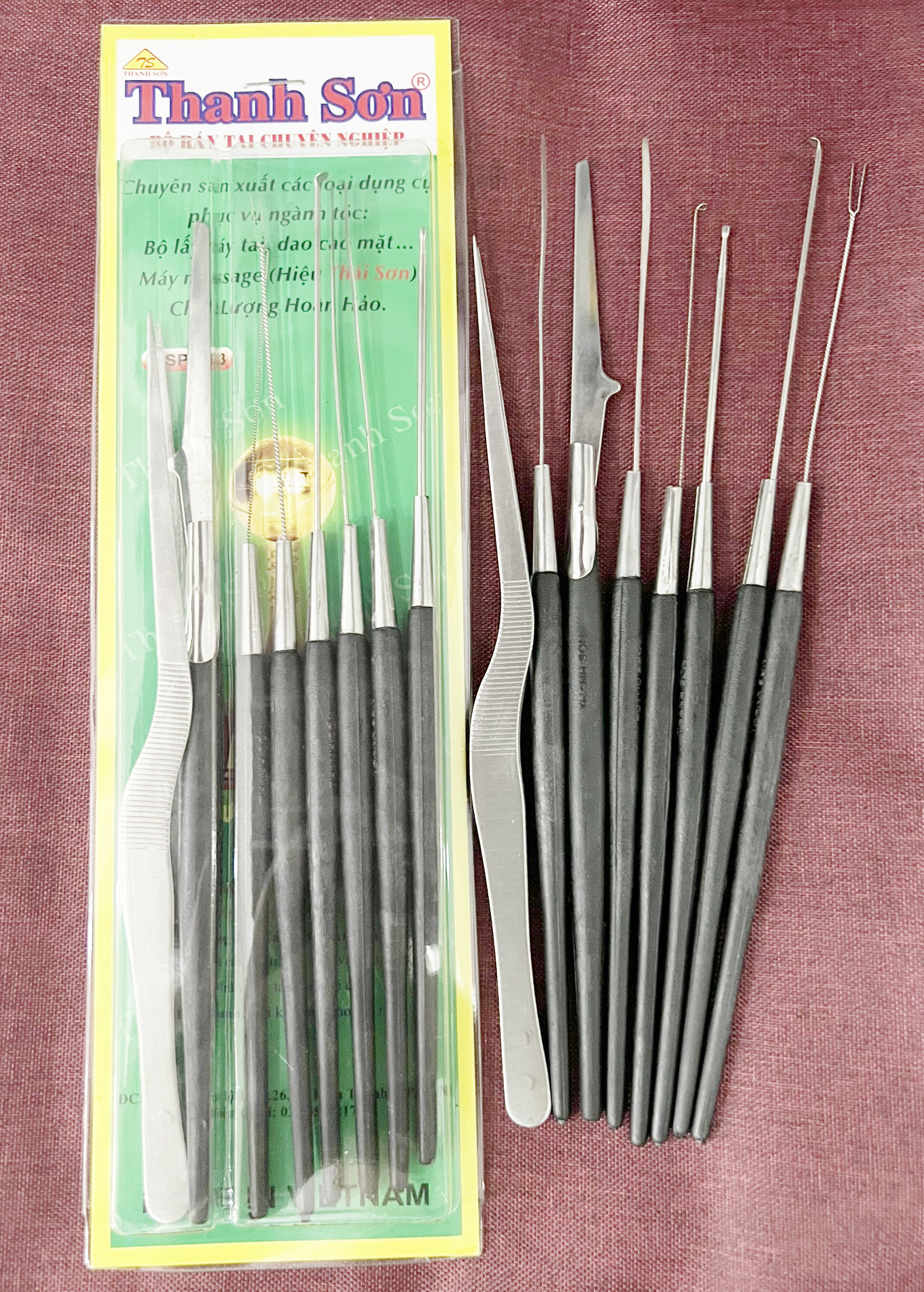Dụng cụ lấy ráy tai 08 món cao cấp, nhíp lấy ráy tai, bộ ngoáy tai hộp gỗ chuyên nghiệp