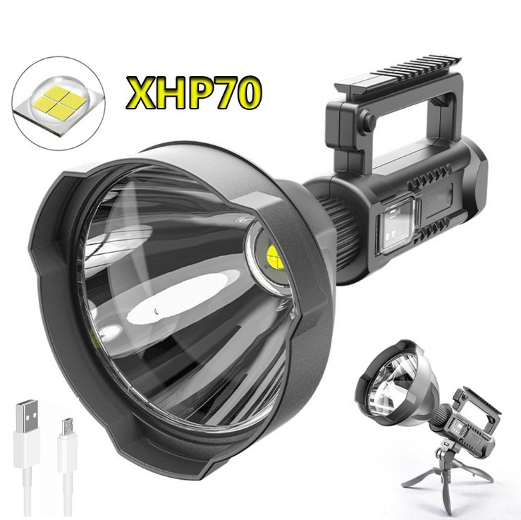 Đèn pin chiếu xa trên 500m W591 bóng XHP70 có độ sáng cao,có chân đế hỗ trợ cố định hướng chiếu đèn. Đèn pin công trường, đèn pin cầm tay siêu sáng