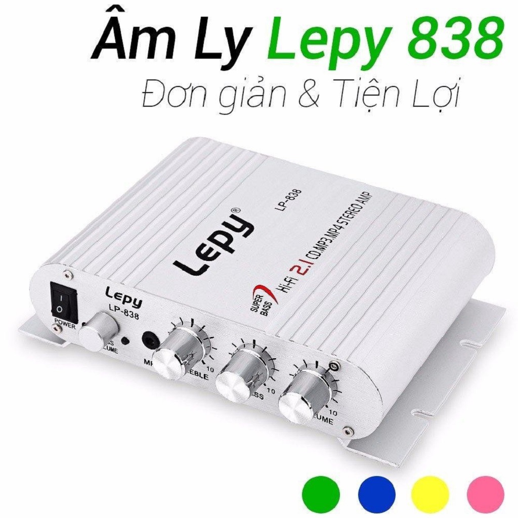 Ampli Mini Lepy Lp-838 Hi-Fi 2.1 bộ khuếch đại âm thanh nguồn 12V tương tích với nhiều loại loa độ xe máy xe tải