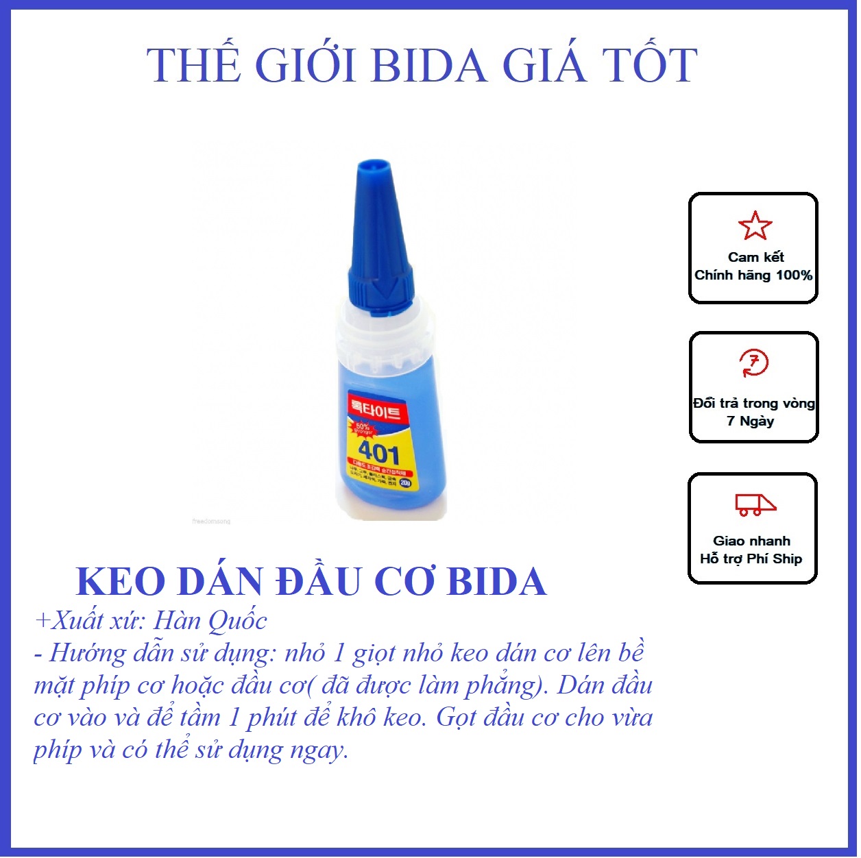 Keo Dán Đầu Cơ Bida (Keo Dán Đầu Tẩy Cơ Bida) Hàn Quốc Chất Lượng Cao