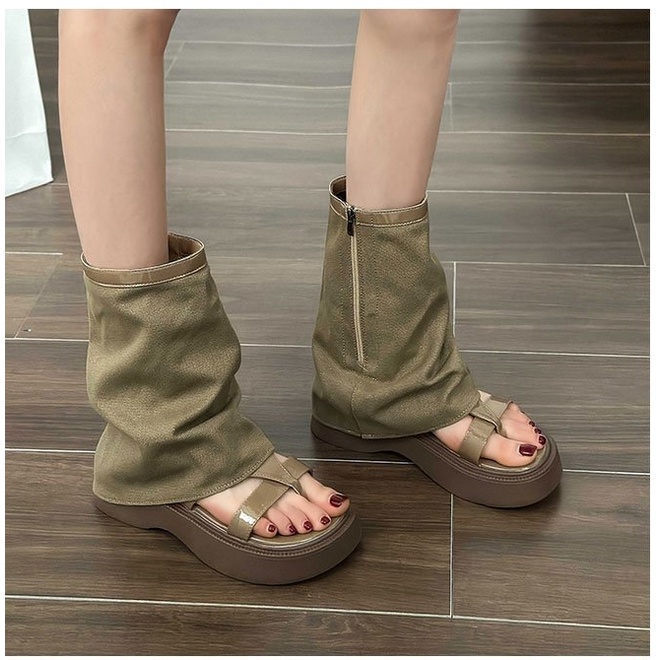 Giày Da Lộn Đế Xuồng Phối Khóa Kéo Thời Trang