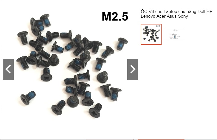 ỐC vít M2.5 Phi 2.5mm cho Laptop Dell