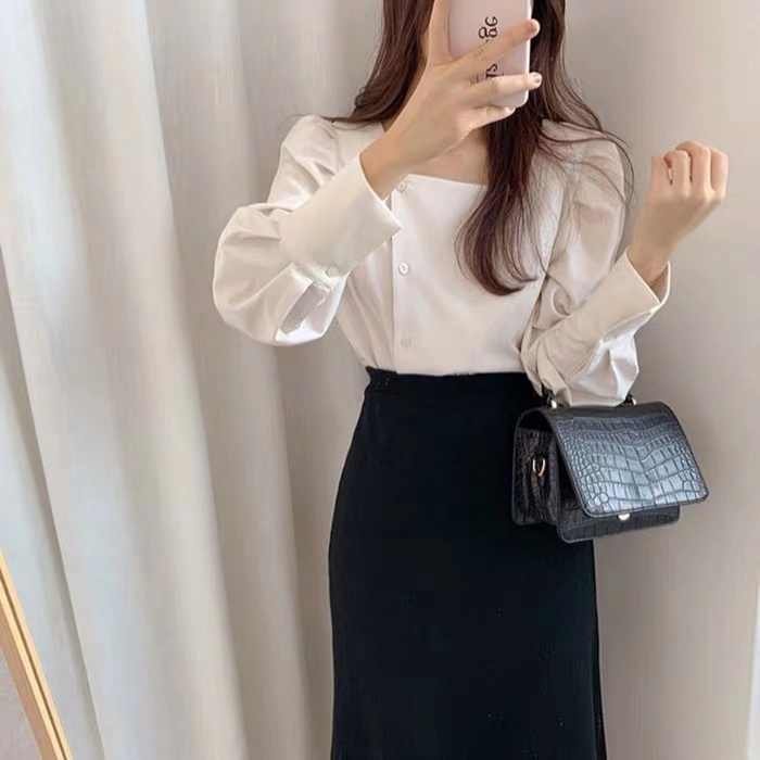 Áo cổ vuông phối nút phong cách hàn quốc cực hot