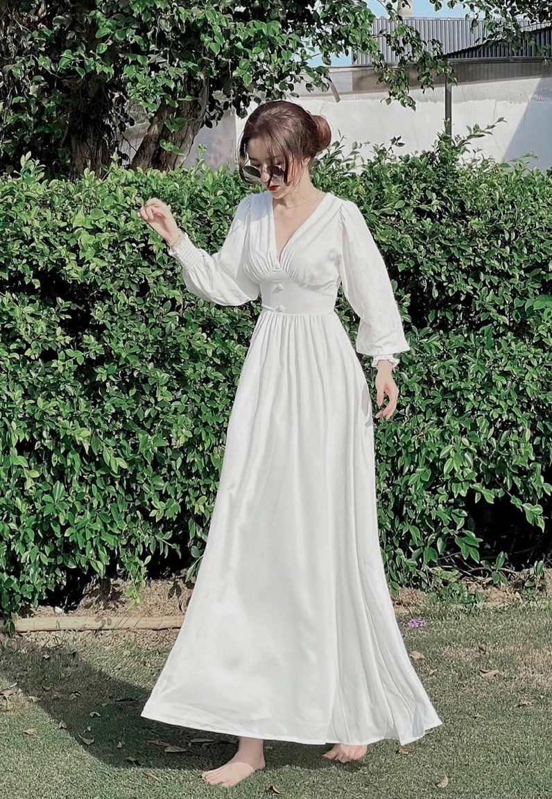 Đầm Maxi Cổ V Thanh Lịch