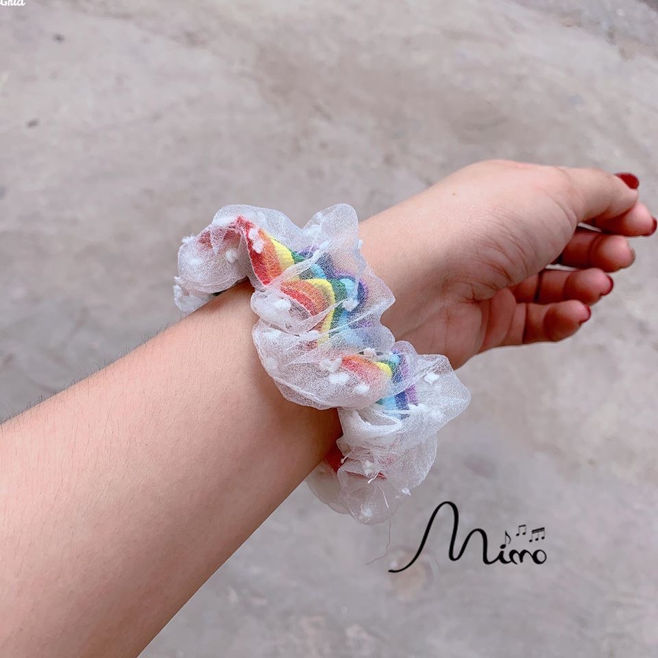 Dây cột tóc scrunchies cầu vồng xinh xắn