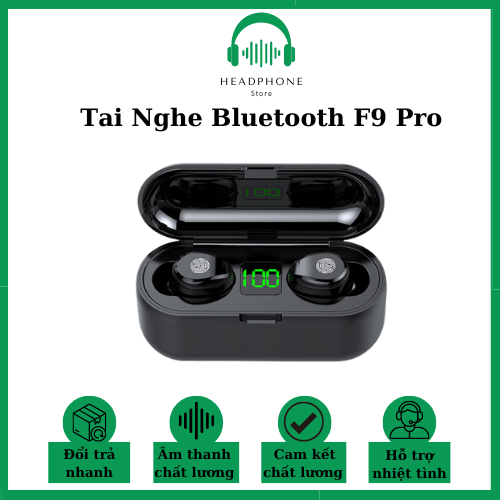 Tai Nghe Bluetooth F9 Pro, Âm Thanh Trong và Ấm, Âm Bass Nghe Êm Bluetooth 5.0 Cảm Ứng Cao Cấp Chống Nước IPX7, Tích Hợp Sạc Dự Phòng 2500 mAh