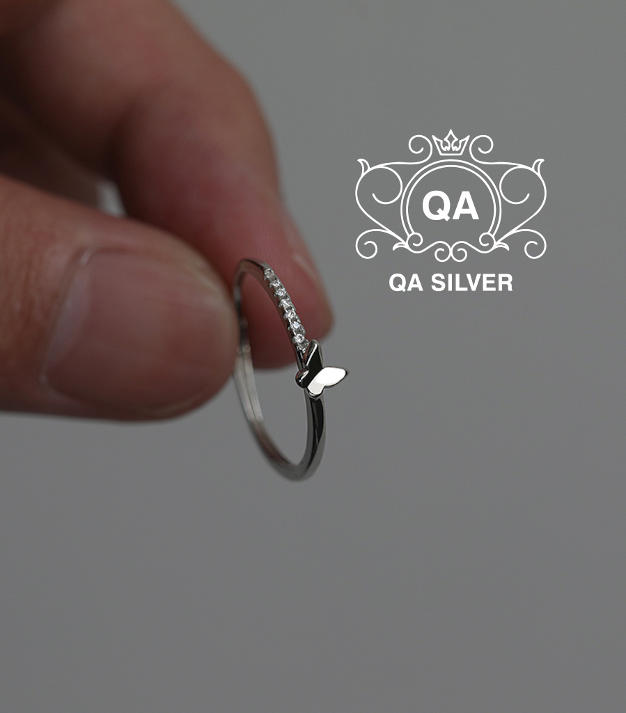 Nhẫn bạc 925 nữ hồ điệp bướm đính đá rãnh trượt freesize S925 BUTTERFLY QA SILVER Ring RI231201