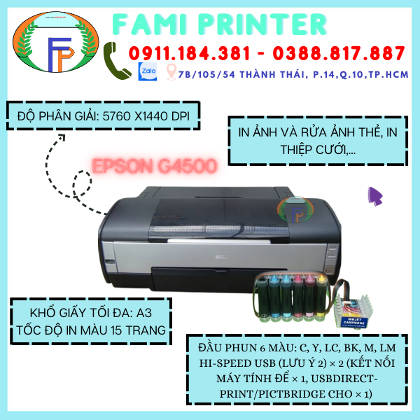 Máy In Epson G4500 [used] In Màu Khổ A3 Cao Cấp