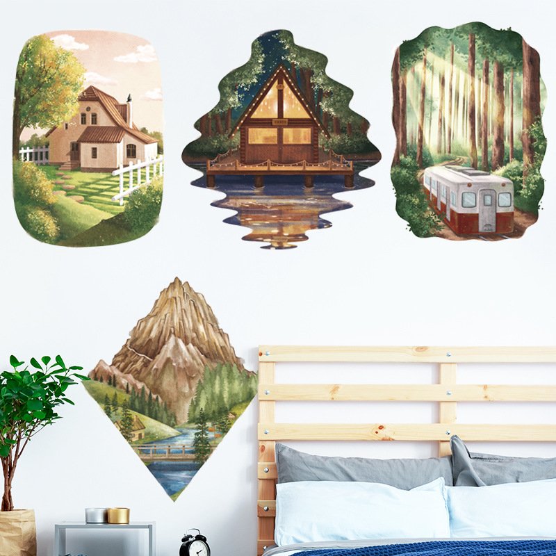 Decal dán tường khung cửa phong cảnh PC bắc âu