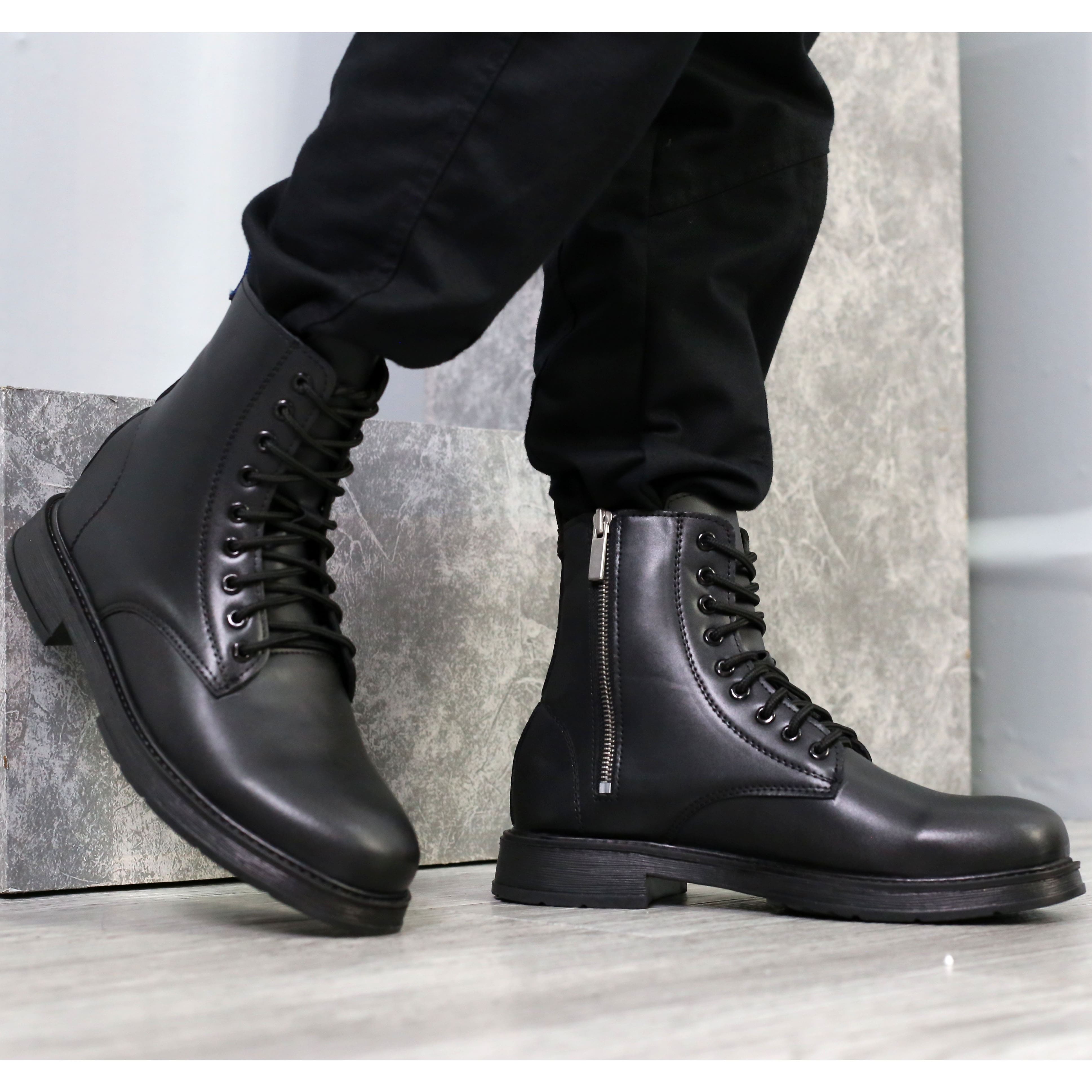 Giày boost cổ cao nam MĐ G1032 đen có dây kéo