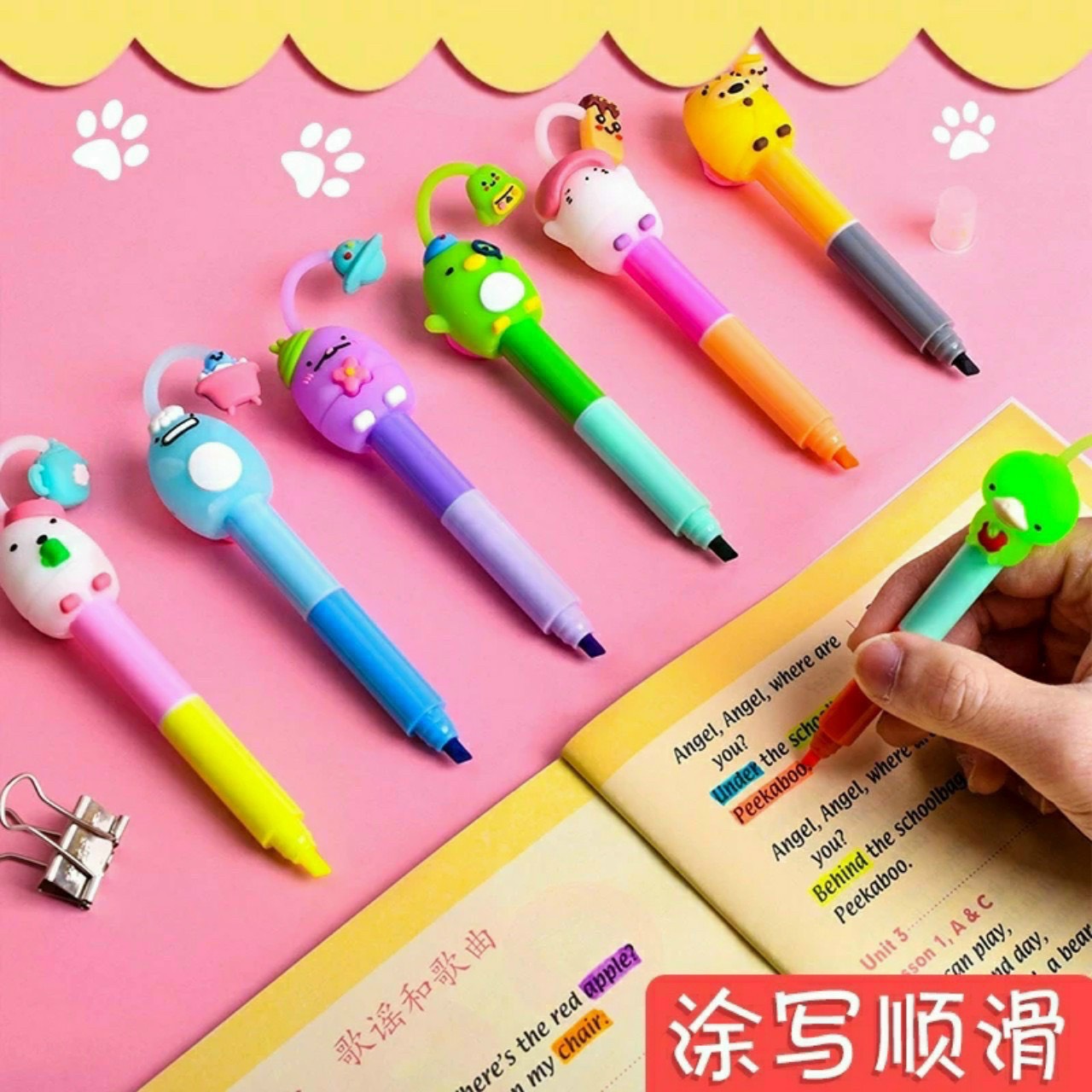 BÚT DẠ QUANG 6 CÂY 12 MÀU HÌNH THÚ