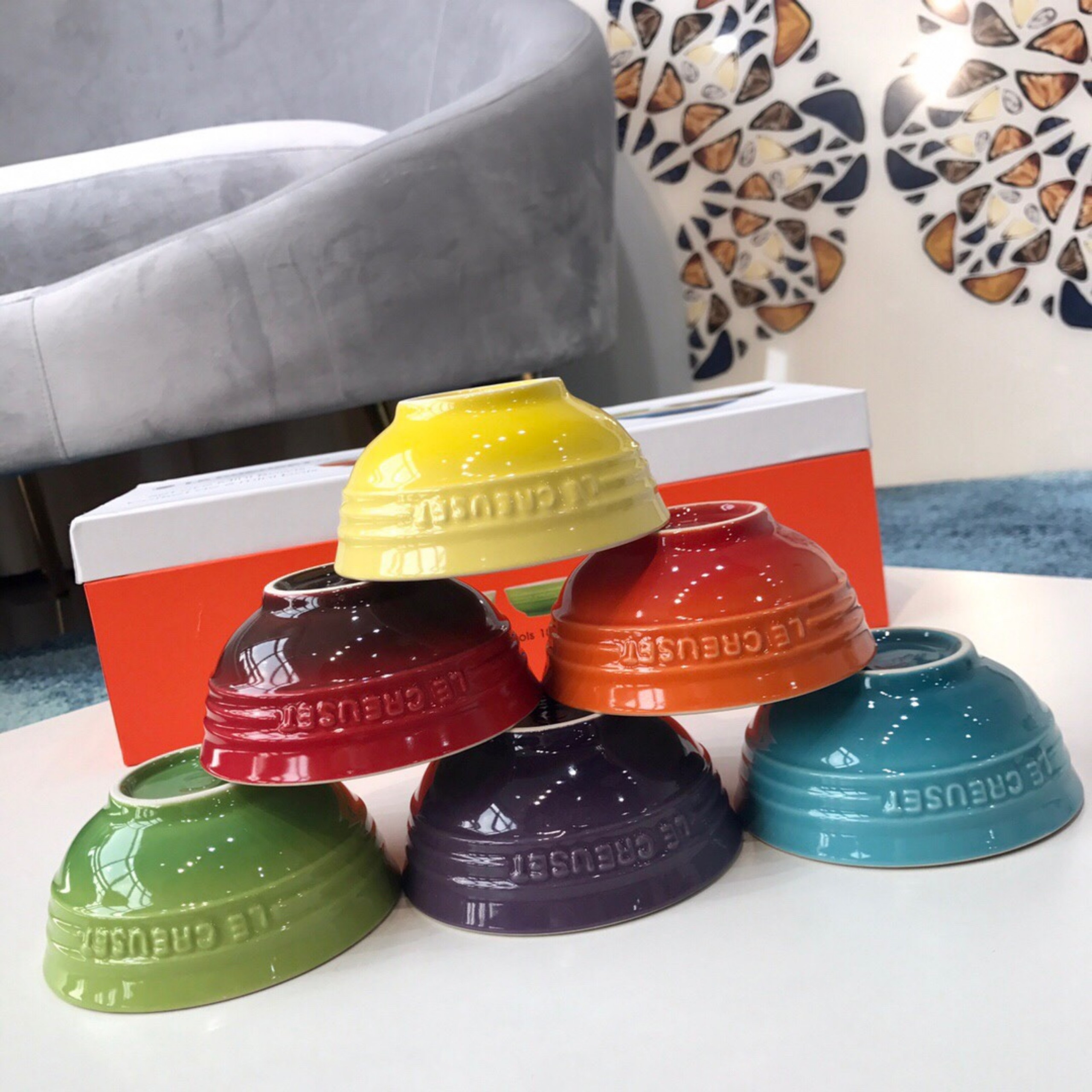 Bộ chén Sứ Cầu Vồng Le Creuset Bowl 10,5cm gift set 6 cái 180ml 6oz - Le Creuset Mini Bowl 6 Color Rainbow 6 Pieces set