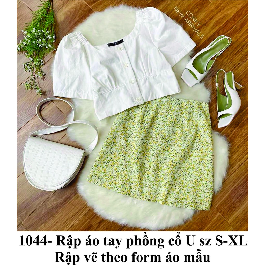 Rập giấy áo tay phồng cổ U mã 1044 (BẢN VẼ)