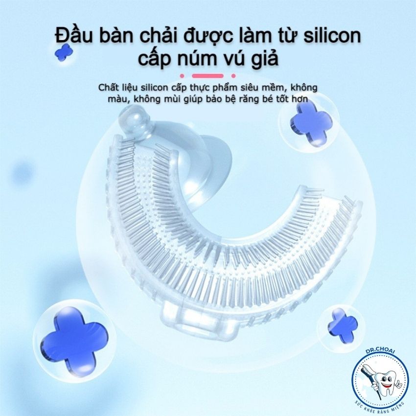 Bàn Chải Đánh Răng Trẻ Em Chữ U Khủng Long Cao Cấp Có Nắp Kháng Khuẩn Chất Liệu Silicon Thực Phẩm Siêu Mềm 360 Độ Ôm Sát Hàm Răng An Toàn Cho Bé, Giúp Trẻ Thích Đánh Răng