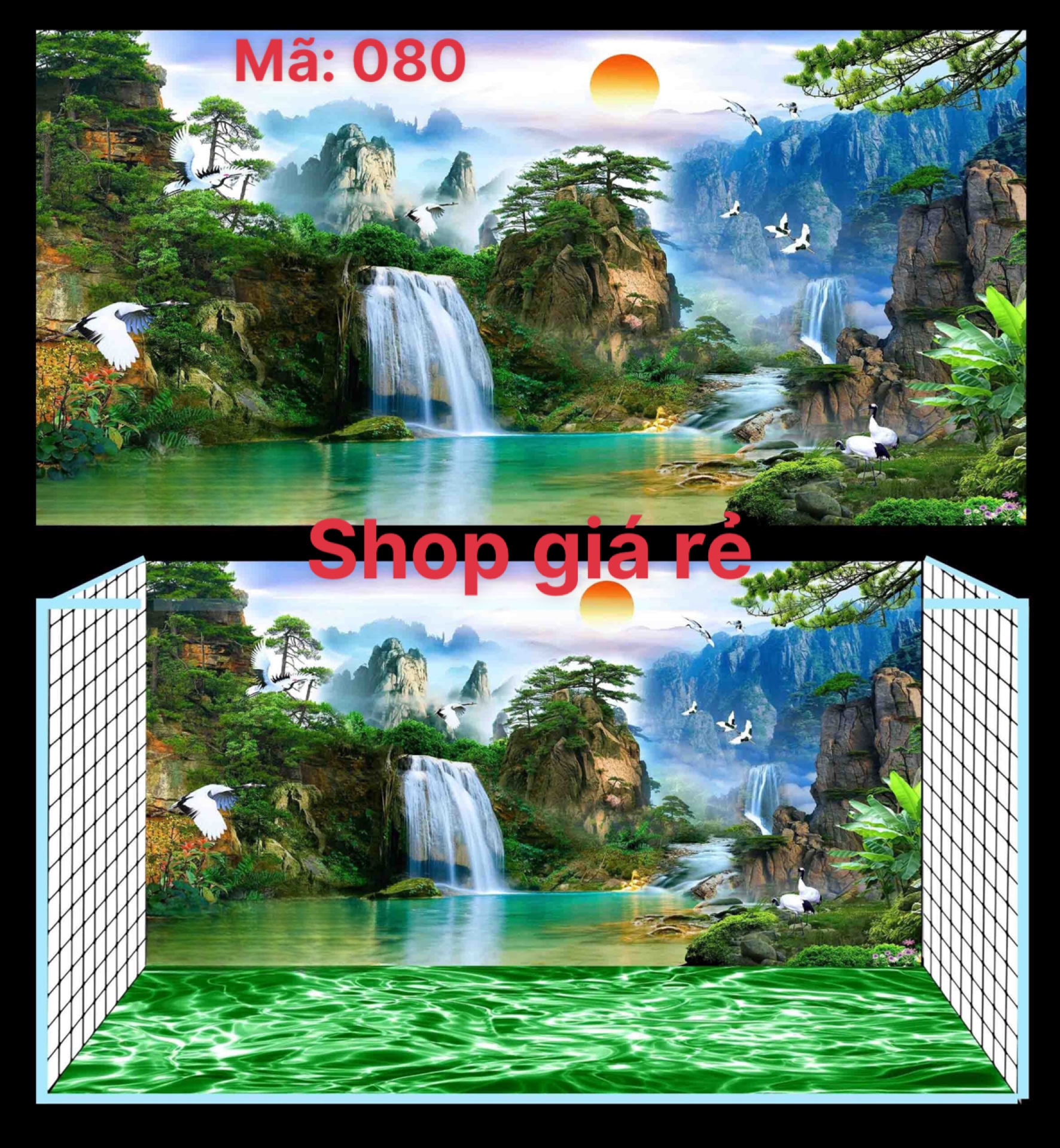Tranh 3D Dán Hồ Cá Mặt chính Mặt đáy Tranh Phong Cảnh Thiên Nhiên
