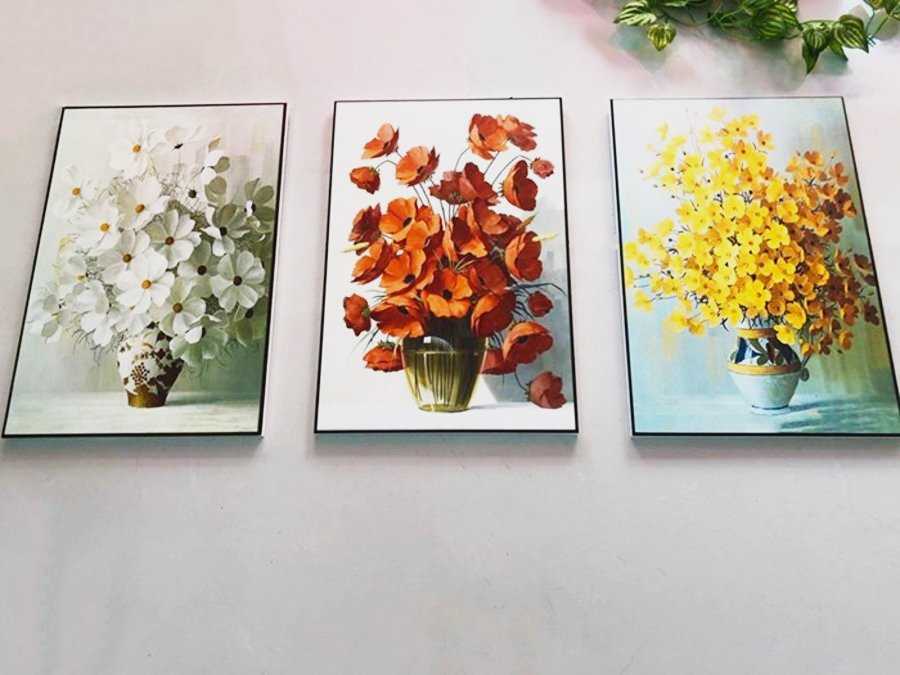Lalashop - Bộ tranh treo tường Bình Hoa Nghệ Thuật trang trí phòng ngủ Tranh bình hoa 3d tranh vải canvas treo đầu giường phòng ngủ có khung