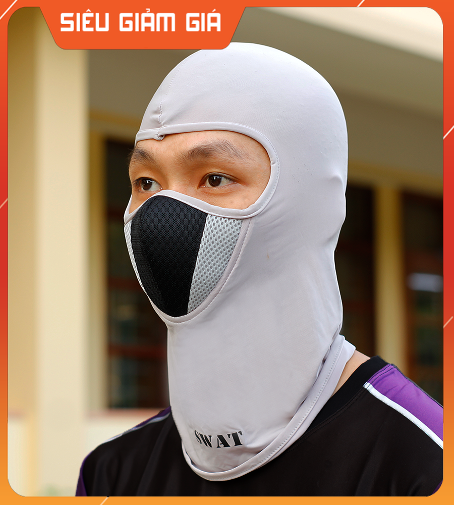 [VIEDEO THỰC TẾ] Khăn trùm đầu Swat X2 3 lớp vải lưới thoáng khí cao cấp - Màu xám (Phối lưới xám đen)