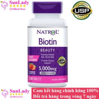 Viên Ngậm Hỗ Trợ Mọc Tóc Natrol Biotin 5000mcg Extra Strength Fast thumbnail
