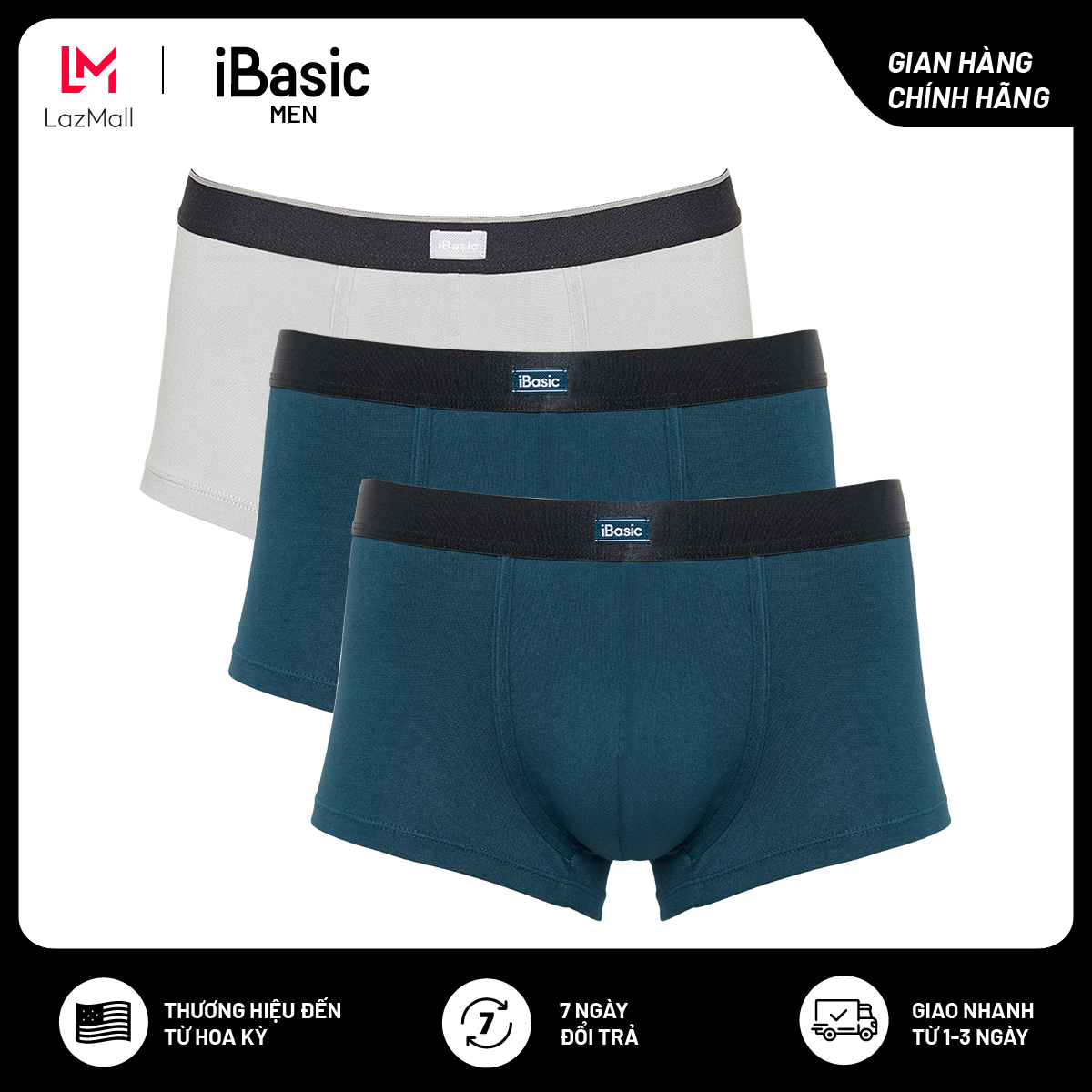 [HĐ 359K tặng 1 quần] Combo 3 quần lót nam thun Trunk iBasic PANM091