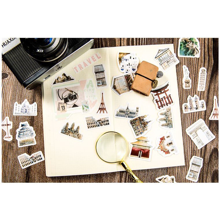 Bộ 46 Sticker Hàn Quốc Kỳ Quan Thế Giới dán trang trí E04