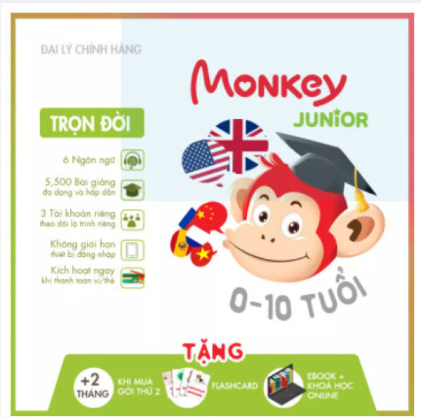 Bảng giá Monkey Junior TRỌN ĐỜI - Phần mềm đa ngôn ngữ cho trẻ em Phong Vũ