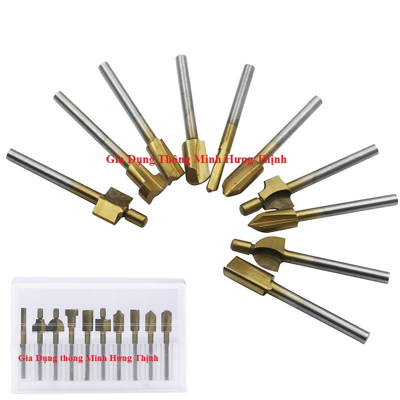 Bộ 10 Mũi Phay Gỗ Cán 3mm - Dụng Cụ Làm Lũa Dremel
